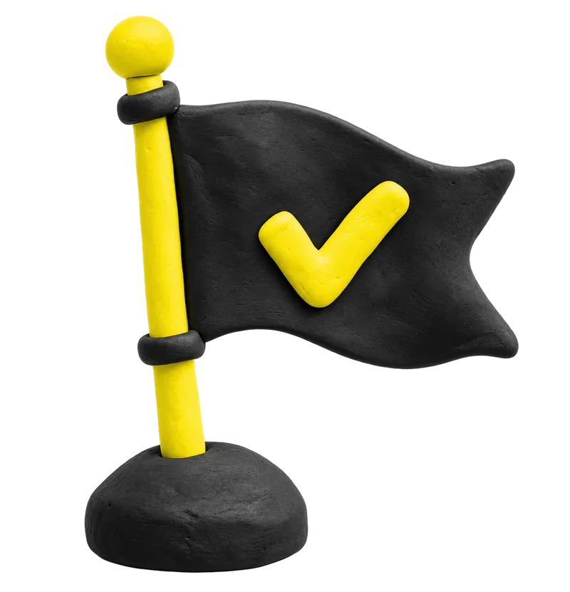 Bandera negra de arcilla con una marca de verificación