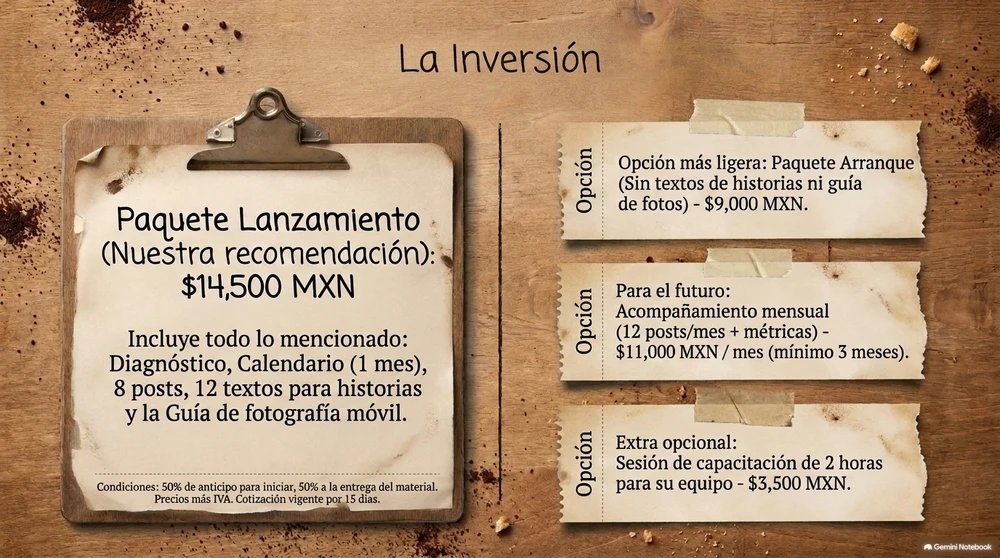 La misma diapositiva después de Revisar, con el título La inversión y etiquetas Opción